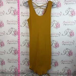 Dress corset lace up back detail Mustard Ribbed Tank Dress with Crisscross Back